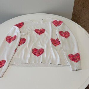 White Sweater with Red and Pink Hearts